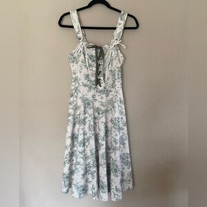 SCARLET DARKNESS Green Floral Corset Dress Sz M Cottagecore Milkmaid renaissance